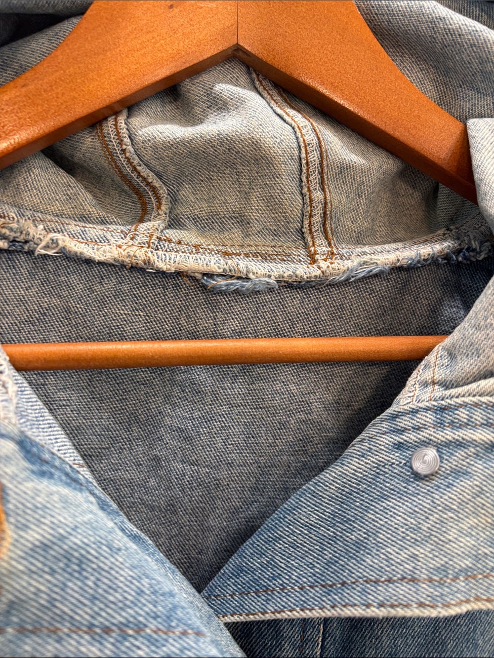 Vintage 100% Cotton Women's Hooded Denim Parka Jacket - Light Blue - Picture 2 of 9